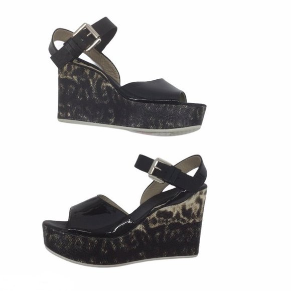 Agl Shoes - AGL Black Patent Leather Wedge Sandal Size 37